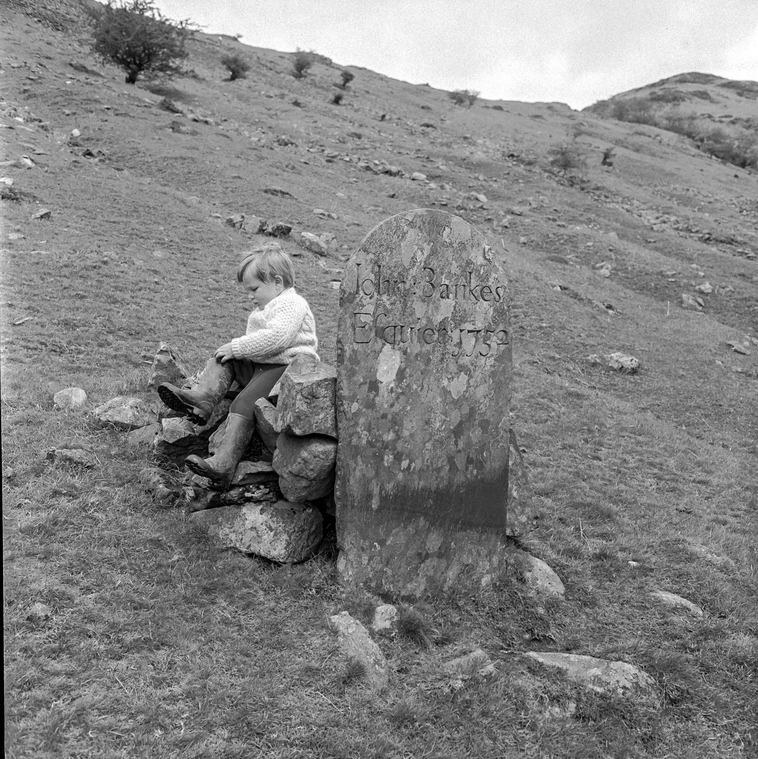 J Bankes boundary stone Borrowdale graphite mines June 1976